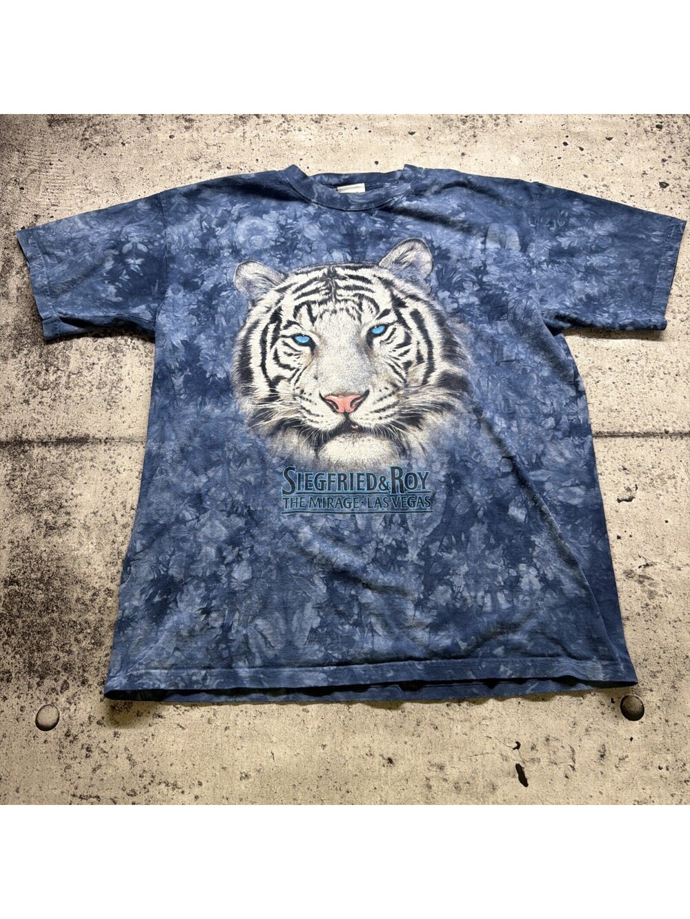 90s Tie Dye Blue White Tiger T-shirt L Mirage Vegas Siegfried & Roy Vintage